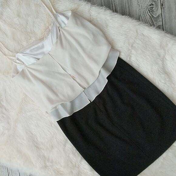BCBG MAXAZIRA Layered Dress Shift Black White Cream Sheath Pencil Womens Size 6 - Picture 6 of 8